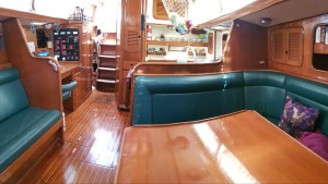Saloon, view to stern, Navigation, stairs, galley